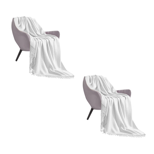 SOGA 2X White Acrylic Knitted Throw Blanket Solid Fringed Warm Cozy Woven Cover Couch Bed Sofa Home Decor • LUZ-Blanket912X2