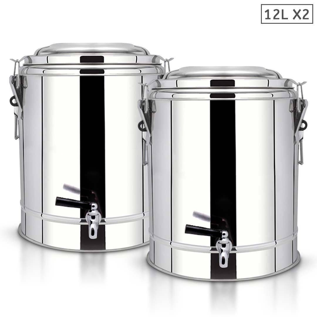 SOGA 2X 12L Stainless Steel Insulated Stock Pot Dispenser Hot & Cold Beverage Container With Tap • LUZ-InsulatedPotwTap3101X2