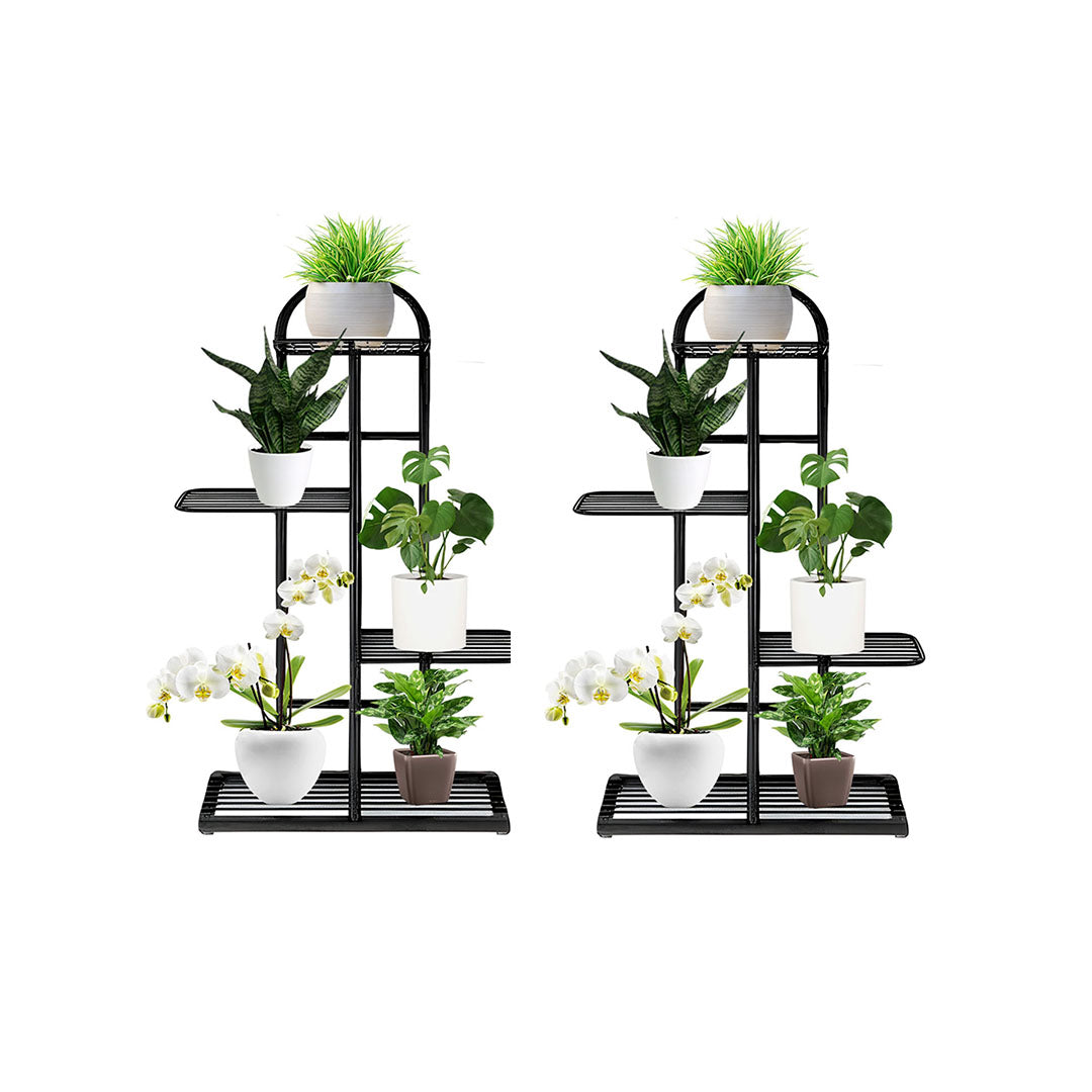 SOGA 2X 4 Tier 5 Pots Black Metal Plant Stand Flowerpot Display Shelf Rack Indoor Home Office Decor • LUZ-FPotH02X2