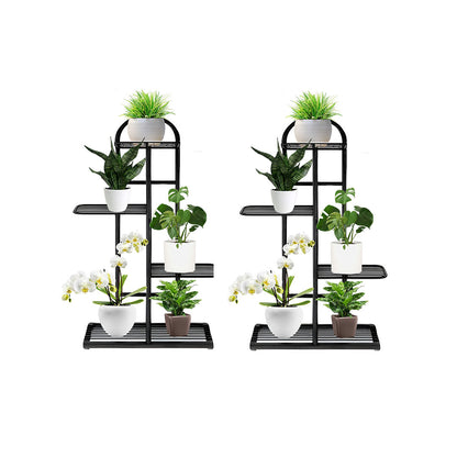 SOGA 2X 4 Tier 5 Pots Black Metal Plant Stand Flowerpot Display Shelf Rack Indoor Home Office Decor • LUZ-FPotH02X2