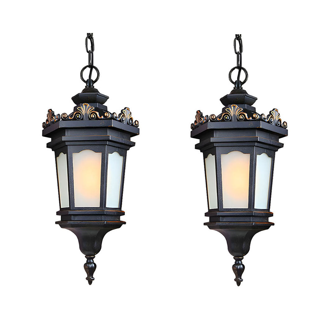 Vintage Lamp 2X 54.5cm Elegant Aluminum & Glass Lantern Chandelier Classic Hanging Light Fixture Antique Style • LUZ-Lamp320HangX2