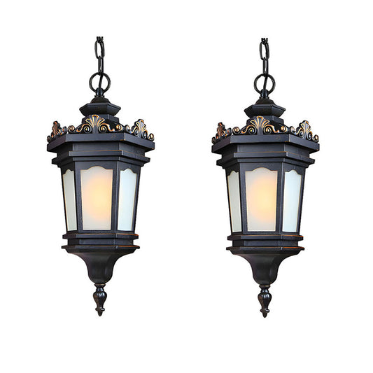 Vintage Lamp 2X 54.5cm Elegant Aluminum & Glass Lantern Chandelier Classic Hanging Light Fixture Antique Style • LUZ-Lamp320HangX2