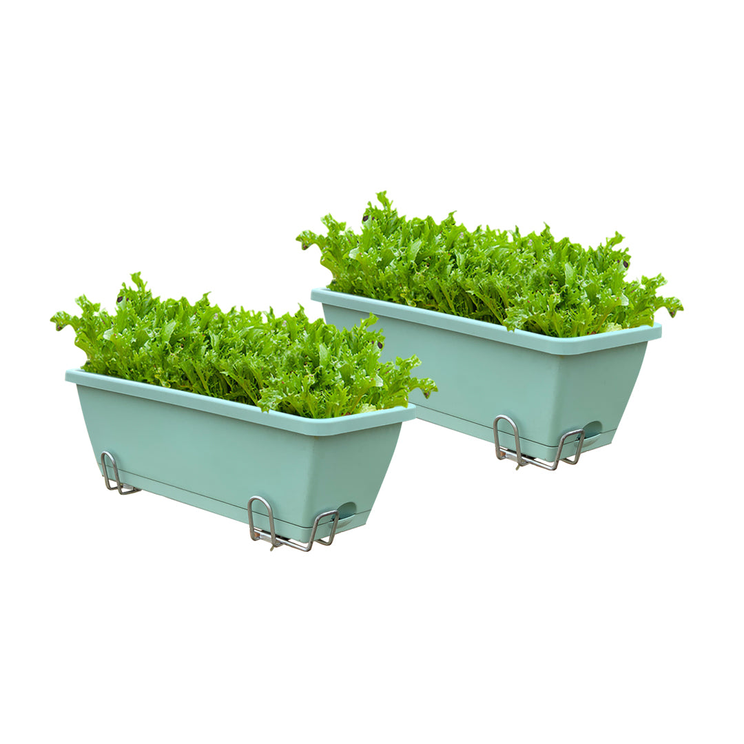 SOGA 49.5cm Green Rectangular Planter Vegetable Herb Flower Outdoor Plastic Box with Holder Balcony Garden Decor Set of 2 • LUZ-PlantBox2Y