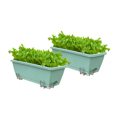 SOGA 49.5cm Green Rectangular Planter Vegetable Herb Flower Outdoor Plastic Box with Holder Balcony Garden Decor Set of 2 • LUZ-PlantBox2Y
