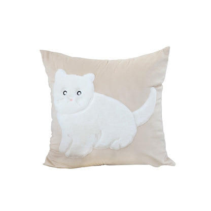 SOGA 45cm Throw Pillow Light Tan Square Cushion with Soft White Cat Design Decorative Home Decor • LUZ-FrenchCushion280