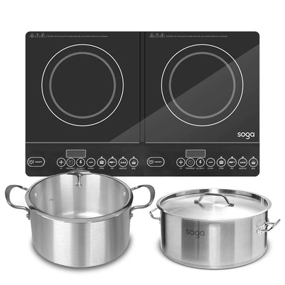 SOGA Dual Burners Cooktop Stove, 17L Stainless Steel Stockpot 28cm and 30cm Induction Casserole • LUZ-ECooktDBL-StockPot17L-CASL4227