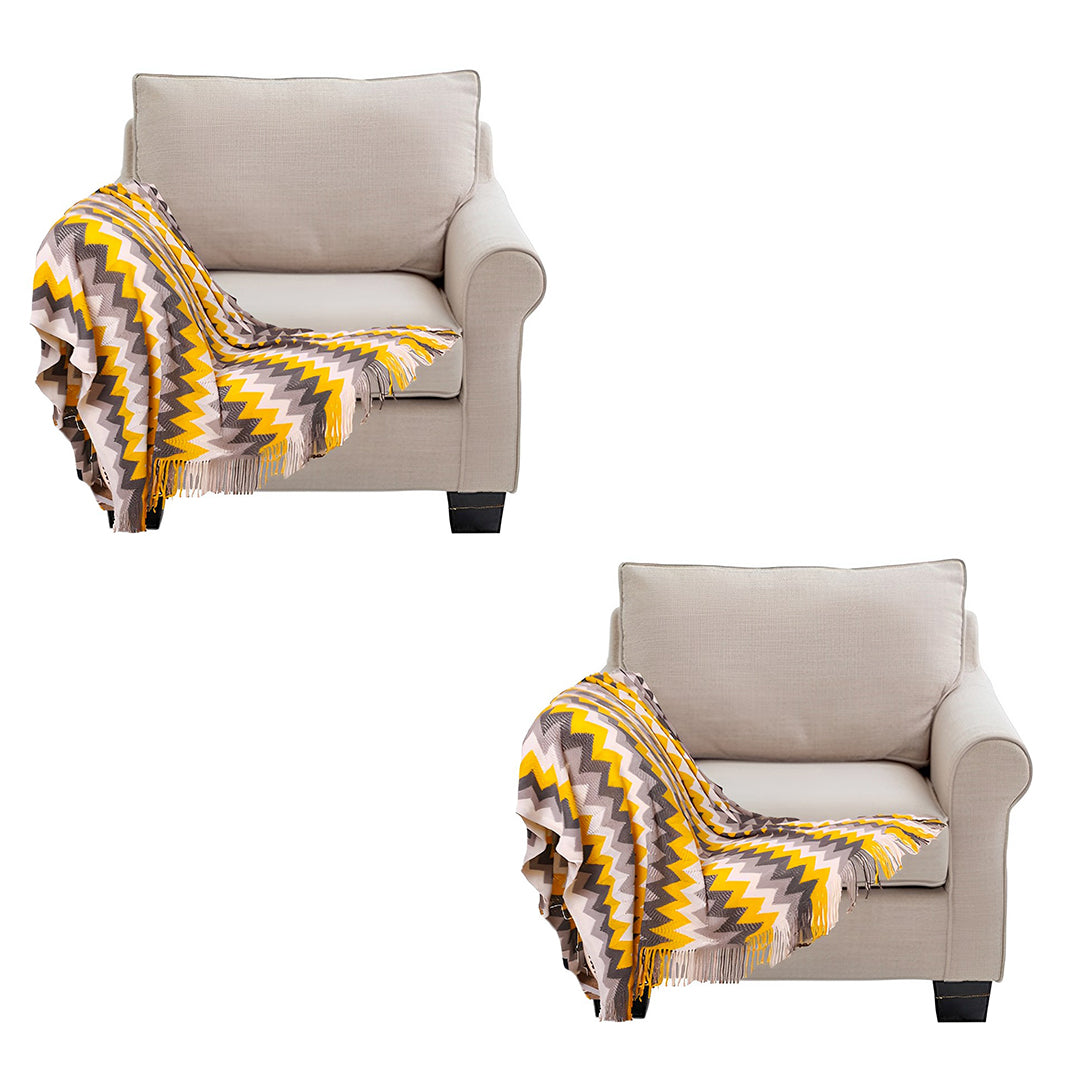 SOGA 2X 220cm Yellow Zigzag Striped Throw Blanket Acrylic Wave Knitted Fringed Woven Cover Couch Bed Sofa Home Decor LUZ-Blanket918X2