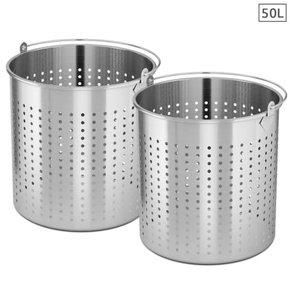 SOGA 2X 50L 18/10 Stainless Steel Perforated Stockpot Basket Pasta Strainer with Handle • LUZ-PastaInsert3904X2