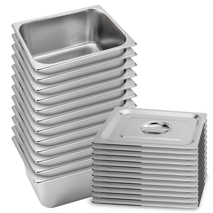 SOGA 12X Gastronorm GN Pan Full Size 1/2 GN Pan 15cm Deep Stainless Steel Tray With Lid • LUZ-GP5411wLidX12