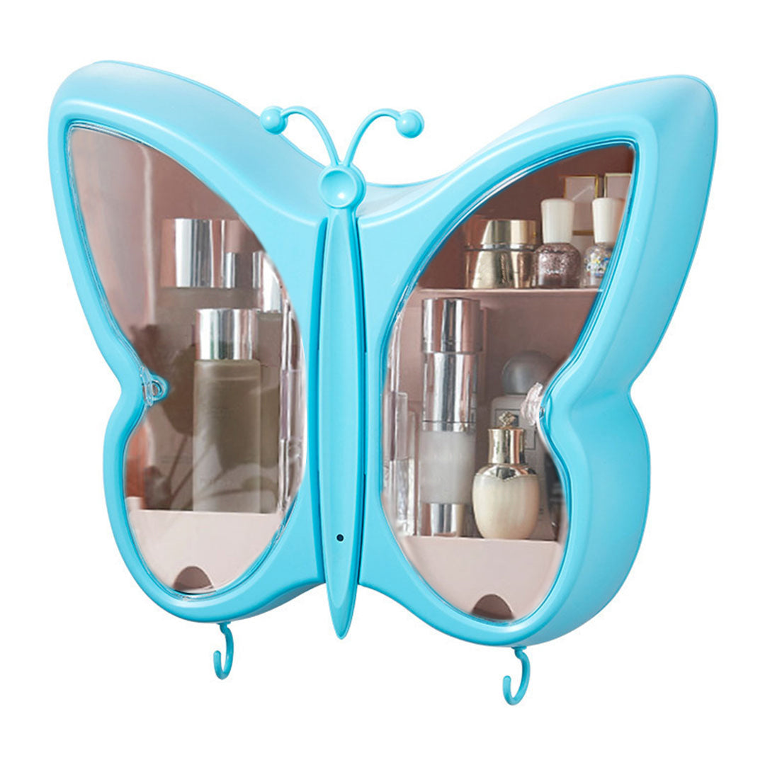 SOGA Blue Butterfly Shape Wall-Mounted Makeup Organiser Dustproof Waterproof Bathroom Storage Box Home Decor • LUZ-BathG314