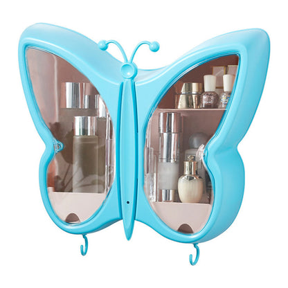 SOGA Blue Butterfly Shape Wall-Mounted Makeup Organiser Dustproof Waterproof Bathroom Storage Box Home Decor • LUZ-BathG314