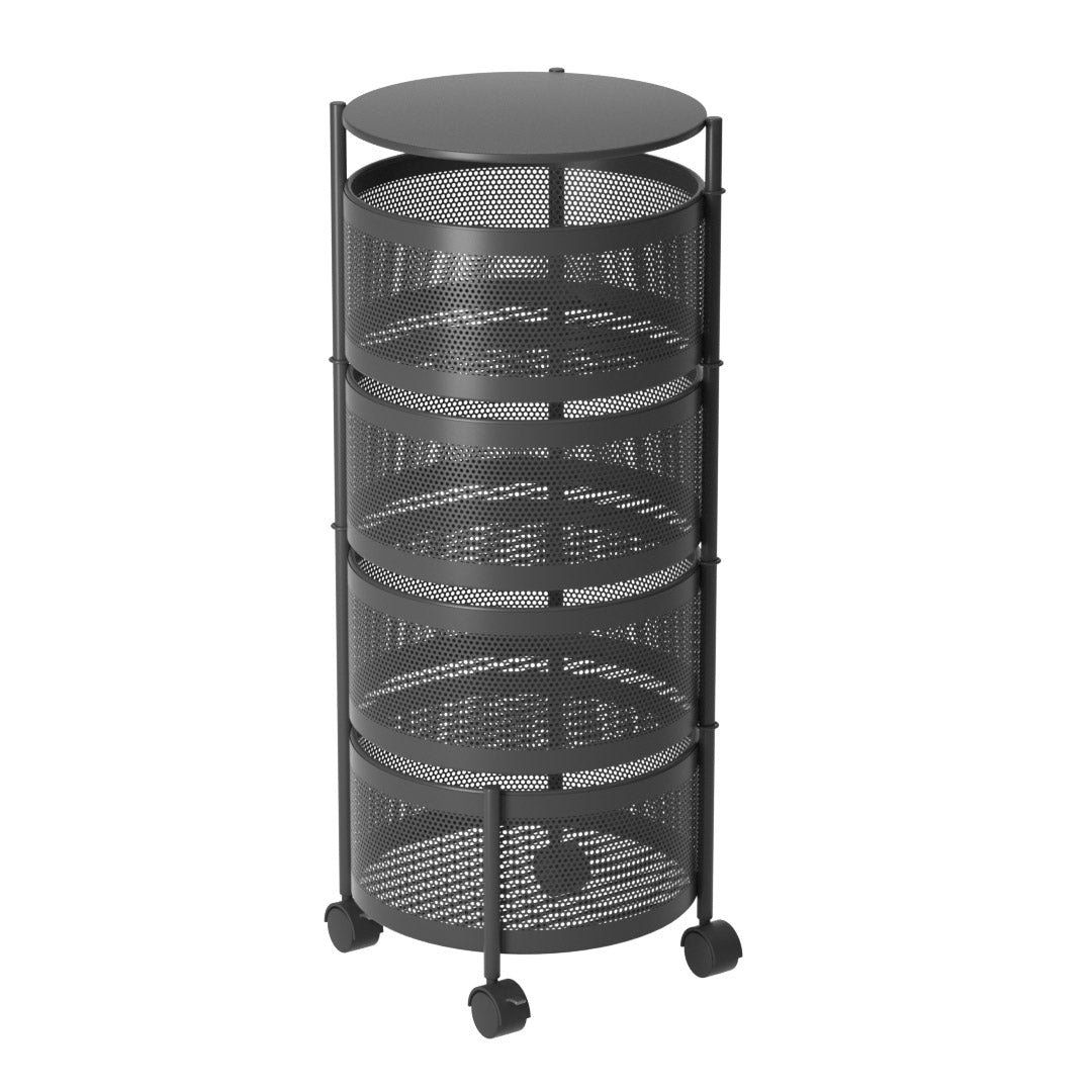 SOGA 4 Tier Steel Round Rotating Kitchen Cart Multi-Functional Shelves Portable Storage Organizer with Wheels • LUZ-KitchenXY016