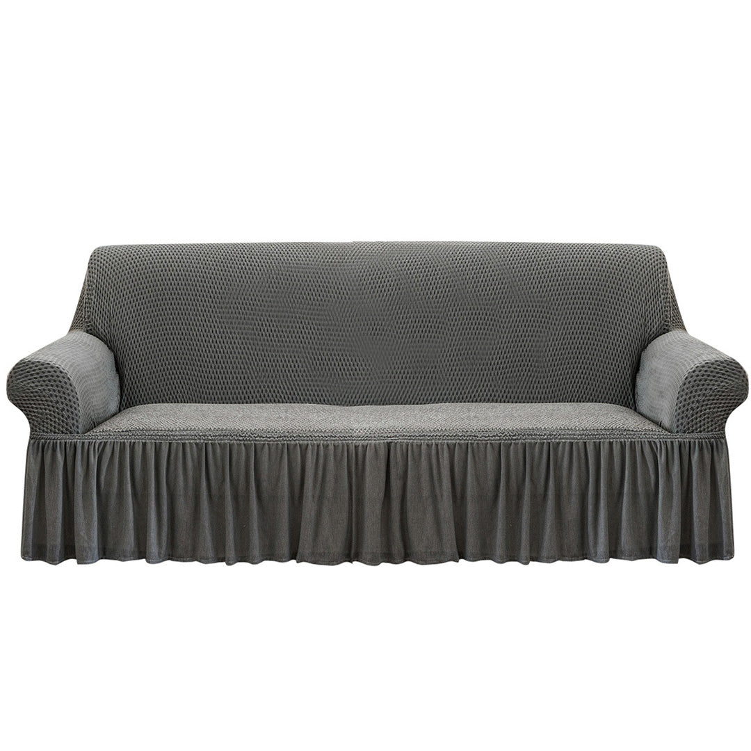 SOGA 4-Seater Grey Sofa Cover with Ruffled Skirt Couch Protector High Stretch Lounge Slipcover Home Decor • LUZ-SofaCov8