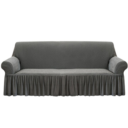 SOGA 4-Seater Grey Sofa Cover with Ruffled Skirt Couch Protector High Stretch Lounge Slipcover Home Decor • LUZ-SofaCov8