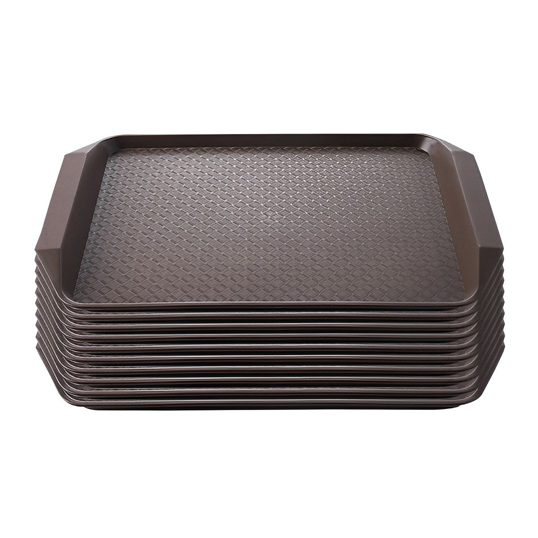 SOGA Rectangular Serving Tray Heavy Duty Waterproof Stackable Plastic Food Snack Pan Set of 10 Coffee • LUZ-PVPlateCoffeeX10