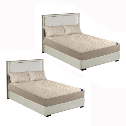 SOGA 2X Beige 183cm Wide Mattress Cover Thick Quilted Stretchable Bed Spread Sheet Protector with Pillow Covers • LUZ-BCover4002X2