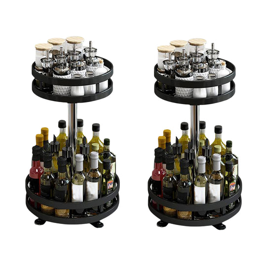 SOGA 2X 2 Tier Steel Black Round Rotating Multi-Function Kitchen Portable Storage Spice Seasoning Kitchen Countertop Organiser Shelf • LUZ-KitchenXY050X2