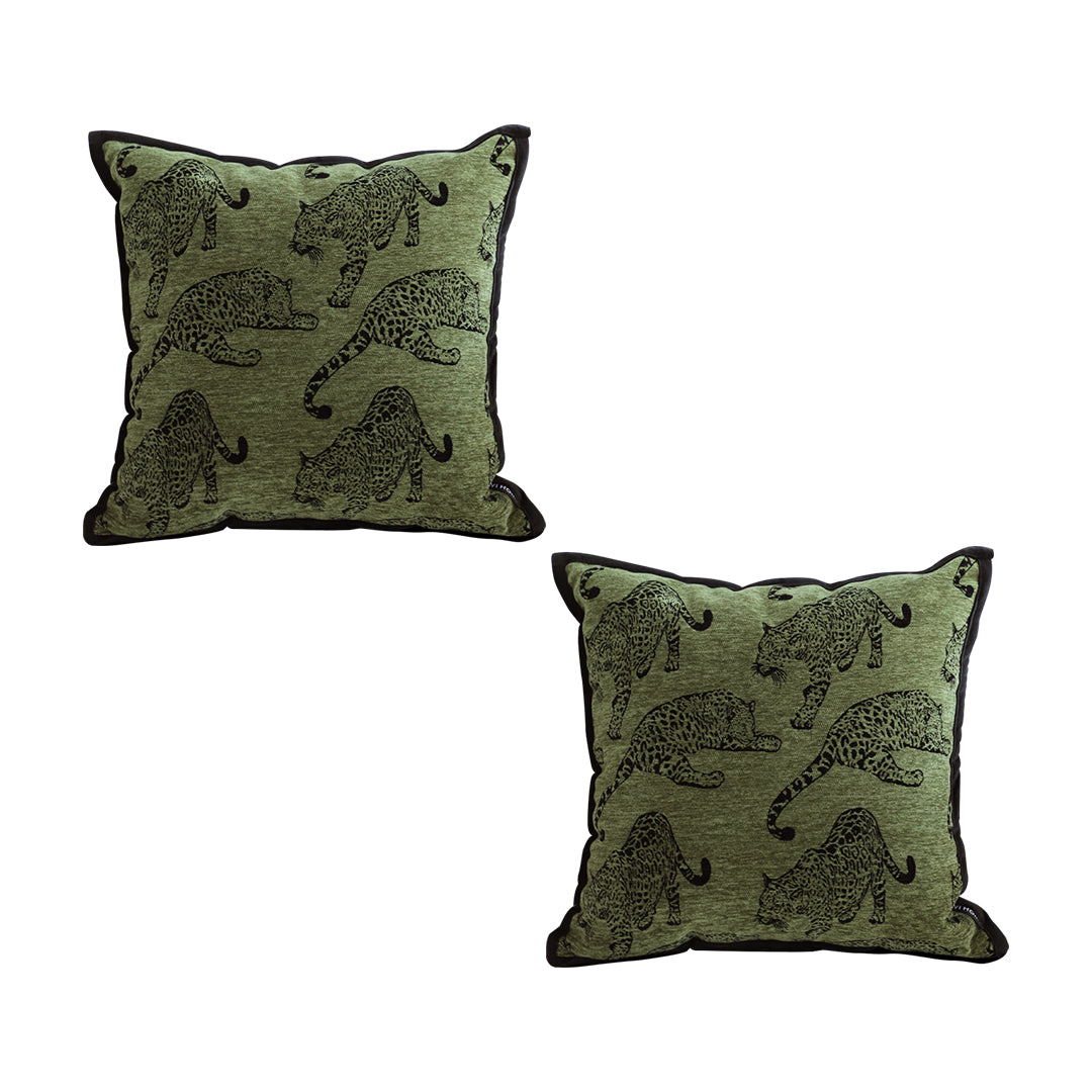 SOGA 2X 40cm Throw Pillow Green Leopard Square Retro Decorative Cushion for Living Room • LUZ-FrenchCushion297X2