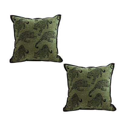 SOGA 2X 40cm Throw Pillow Green Leopard Square Retro Decorative Cushion for Living Room • LUZ-FrenchCushion297X2