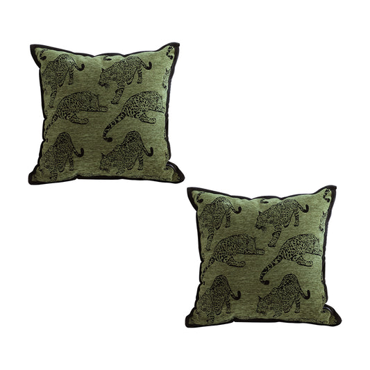 SOGA 2X 40cm Throw Pillow Green Leopard Square Retro Decorative Cushion for Living Room • LUZ-FrenchCushion297X2