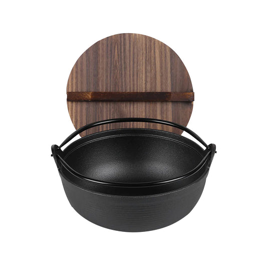 SOGA 29cm Cast Iron Japanese Style Sukiyaki Tetsu Nabe Shabu Hot Pot with Wooden Lid • LUZ-ZPaiA5-29