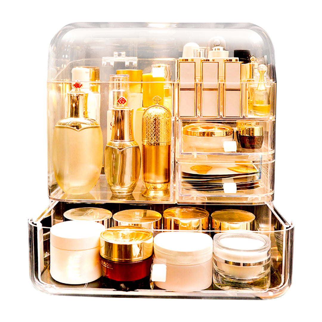 SOGA Transparent Cosmetic Storage Box Clear Makeup Skincare Holder with Lid Drawers Waterproof  Dustproof Organiser LUZ-BathC107