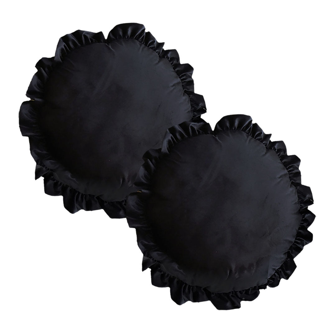 SOGA 2X 45X Butterfly Black Vintage Lotus Leaf Edge Round Throw Pillow • LUZ-FrenchCushion243X2