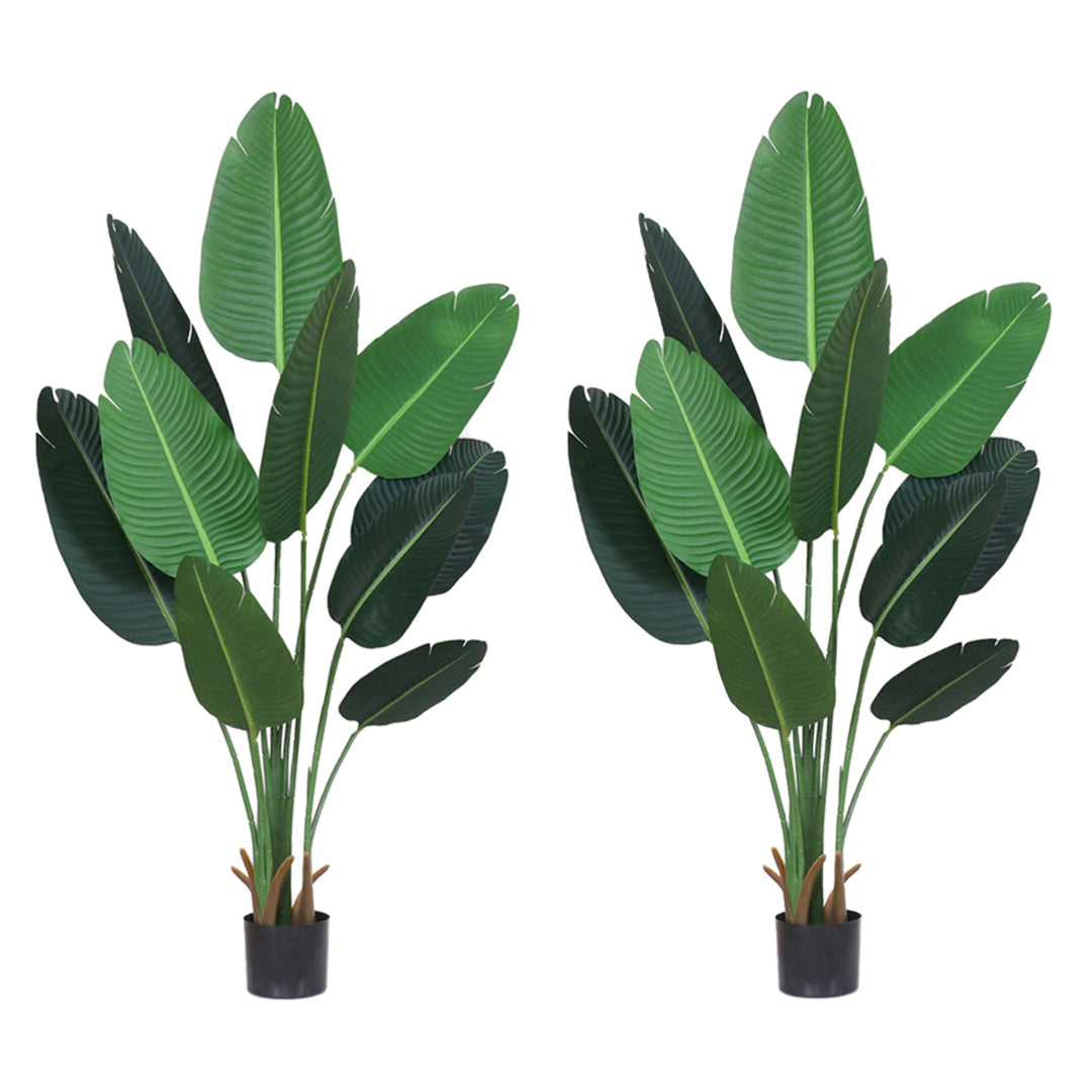 SOGA 2X 180cm Artificial Bird of Paradise Plants Fake Tropical Palm Tree with 10 in Pot and Woven Seagrass Belly, Home Decor • LUZ-APlantFHM18013X2