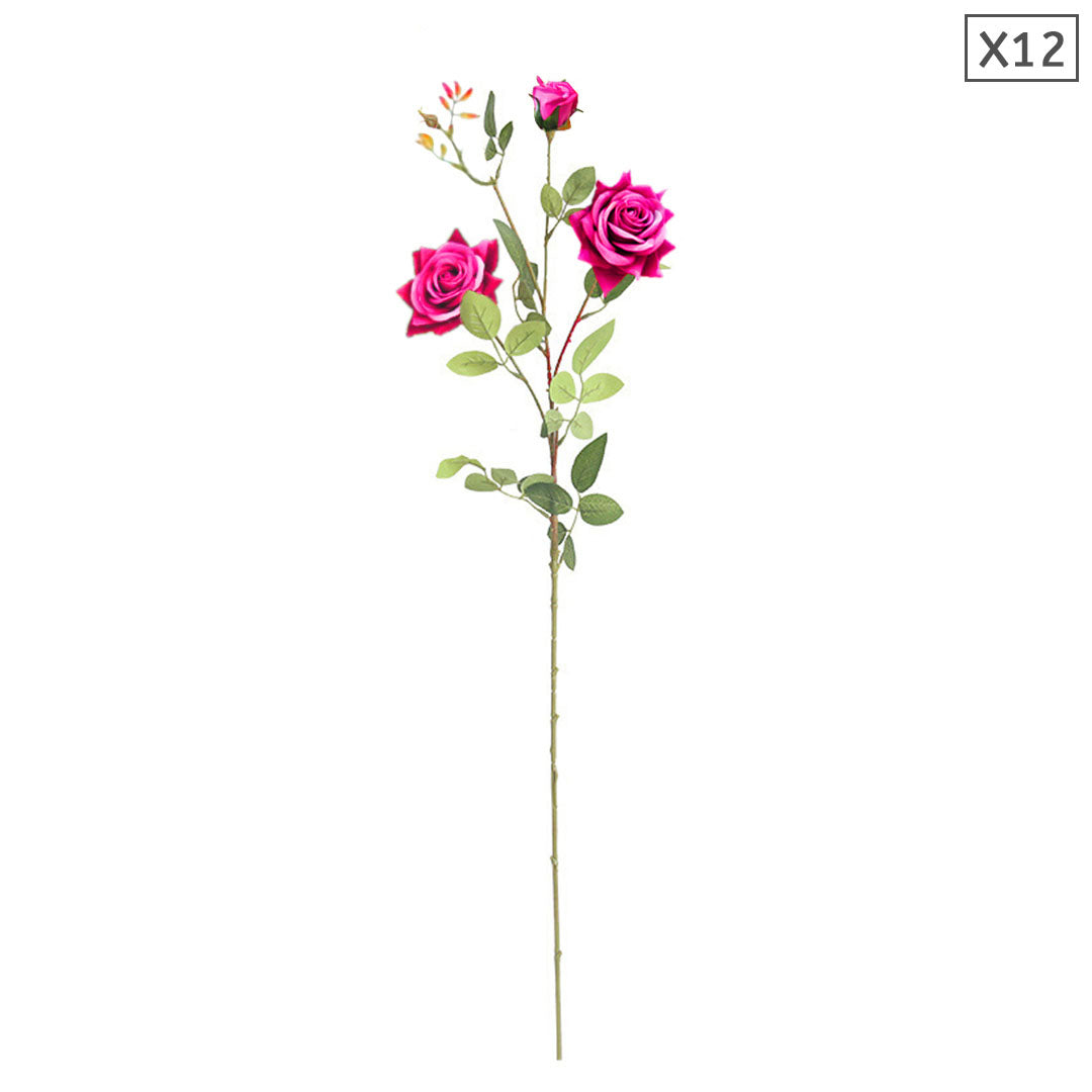 SOGA 12pcs Artificial Silk Flower Fake Rose Bouquet Table Decor Dark Pink • LUZ-AFlower3H12Red