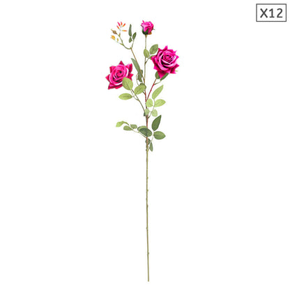 SOGA 12pcs Artificial Silk Flower Fake Rose Bouquet Table Decor Dark Pink • LUZ-AFlower3H12Red