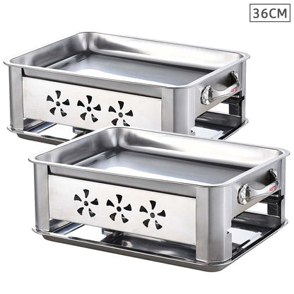 2X 36CM Portable Stainless Steel Outdoor Chafing Dish BBQ Fish Stove Grill Plate • LUZ-ChafingDishFish36cmX2
