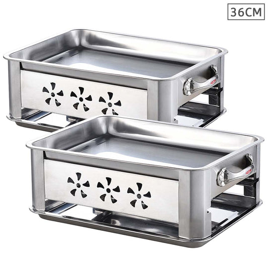 2X 36CM Portable Stainless Steel Outdoor Chafing Dish BBQ Fish Stove Grill Plate • LUZ-ChafingDishFish36cmX2
