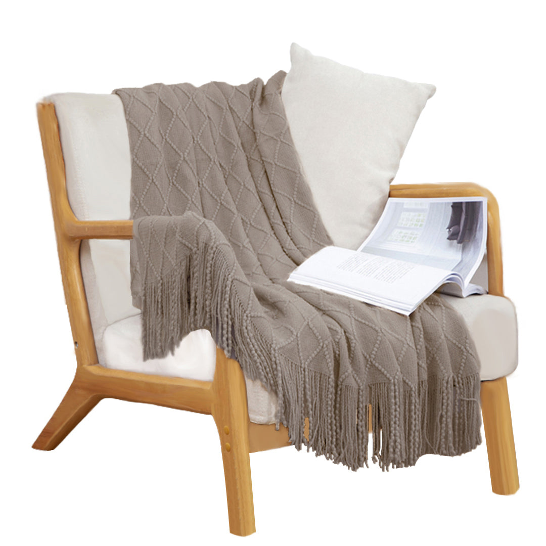 SOGA Coffee Diamond Pattern Knitted Throw Blanket Warm Cozy Woven Cover Couch Bed Sofa Home Decor with Tassels • LUZ-Blanket921