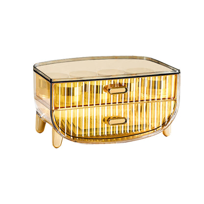 SOGA 2 Tier Golden Yellow Multifunctional Countertop Cosmetic Storage Makeup Skincare Holder Jewelry Cabinet Bathroom Desk Drawer Vanity Organiser • LUZ-BathC122