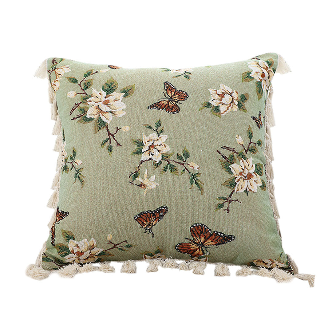 SOGA 45cm Matcha Green French Vintage Butterfly Loves Flowers Tassel Throw pillow • LUZ-FrenchCushion249