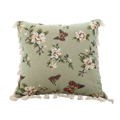 SOGA 45cm Matcha Green French Vintage Butterfly Loves Flowers Tassel Throw pillow • LUZ-FrenchCushion249