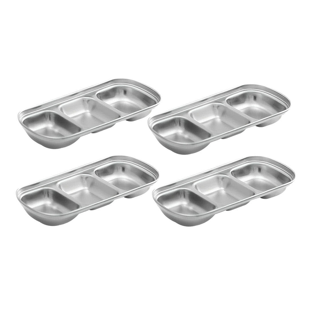 SOGA 20.5cm Silver Sauce Pan with Three Compartments Divided Sauce Dish Kitchen Essential • LUZ-VICPlate47