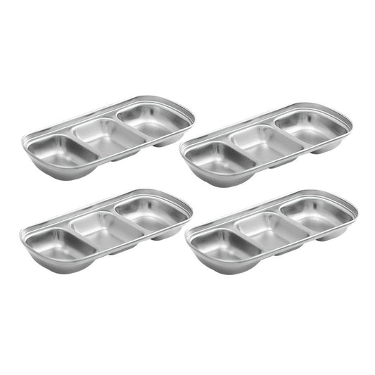 SOGA 20.5cm Silver Sauce Pan with Three Compartments Divided Sauce Dish Kitchen Essential • LUZ-VICPlate47