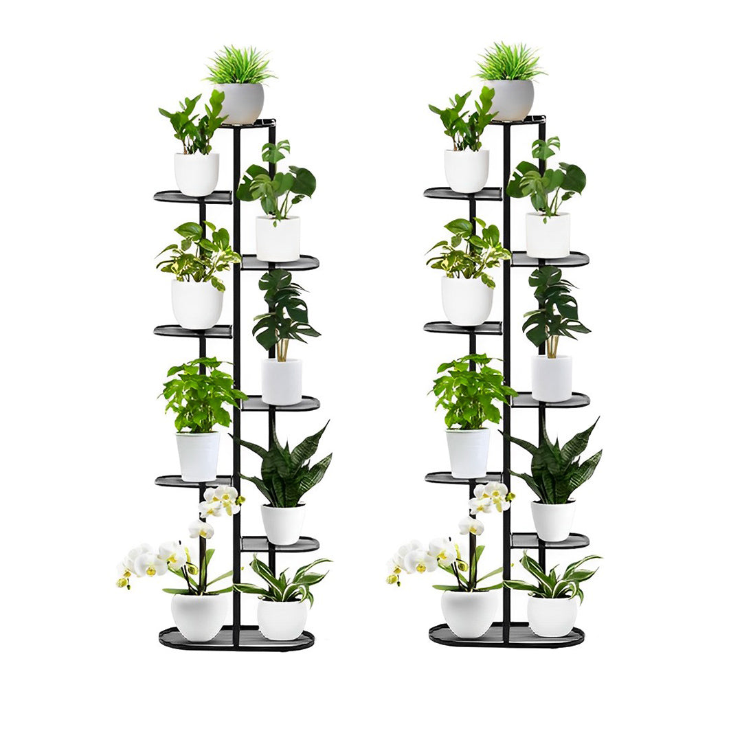 SOGA 2X 8 Tier 9 Pots Black Metal Plant Rack Flowerpot Storage Display Stand Holder Home Garden Decor • LUZ-FPotH25X2