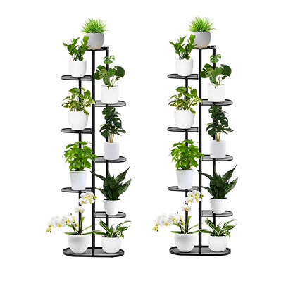 SOGA 2X 8 Tier 9 Pots Black Metal Plant Rack Flowerpot Storage Display Stand Holder Home Garden Decor • LUZ-FPotH25X2