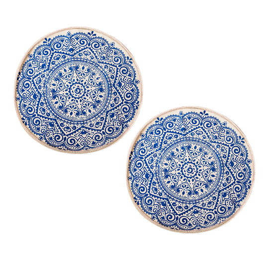 SOGA 2X Blue Carpet Soft Linen Bohemian Non-Slip Floor Retro Minimalist Round Rug Home Decor with Tassels • LUZ-CarpetRAG3X2