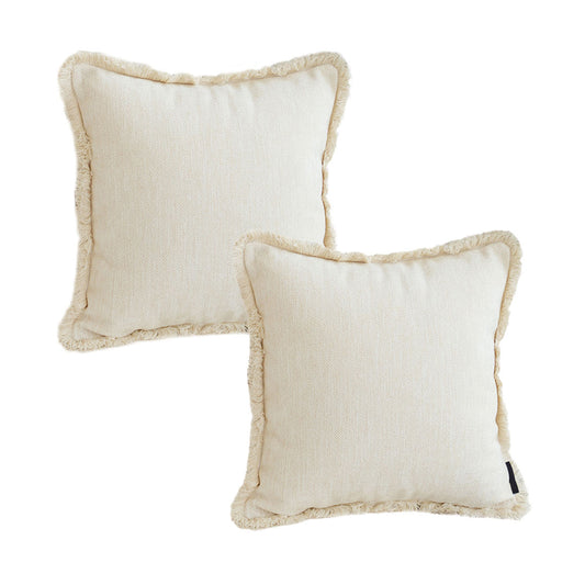 SOGA 2X 45cm Creamy White Home Aesthetic Chenille Texture Tassel Square Throw pillow • LUZ-FrenchCushion245X2