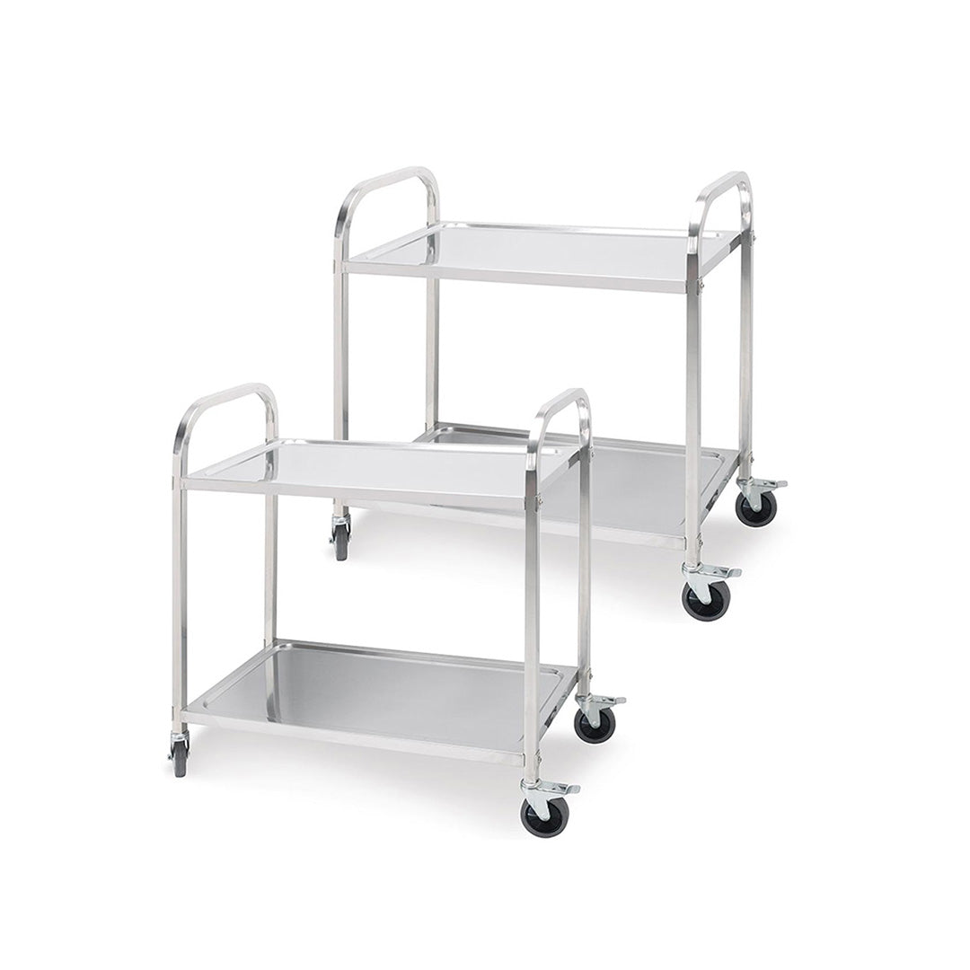 SOGA 2X 2 Tier 81x46x85cm Stainless Steel Kitchen Dining Food Cart Trolley Utility Round Small • LUZ-FoodCart1105X2