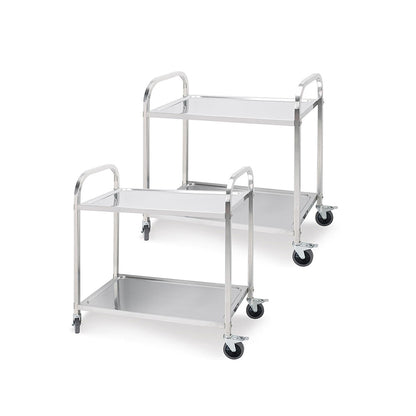 SOGA 2X 2 Tier 81x46x85cm Stainless Steel Kitchen Dining Food Cart Trolley Utility Round Small • LUZ-FoodCart1105X2