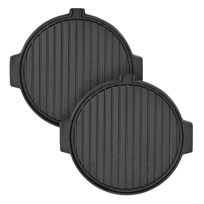 SOGA 2X 30CM Round Cast Iron Korean BBQ Grill Plate with Handles and Drip Lip • LUZ-ZPai045X2