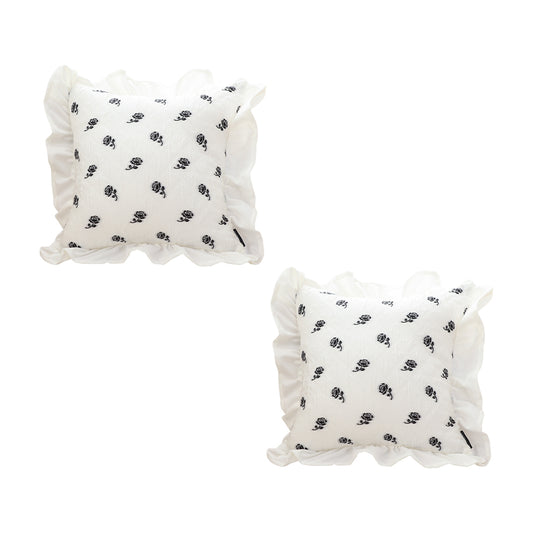 SOGA 2X 45cm Throw Pillow  White Ruffled Square Decorative Cushion for Rose Lovers Cozy Home Decor • LUZ-FrenchCushion308X2
