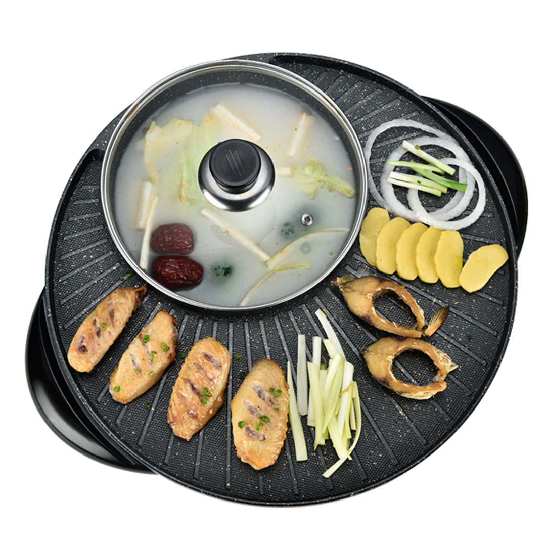 SOGA 2 in 1 Electric Stone Coated Teppanyaki Grill Plate Steamboat Hotpot 3-5 Person • LUZ-SteamboatHotPotandGrillRound