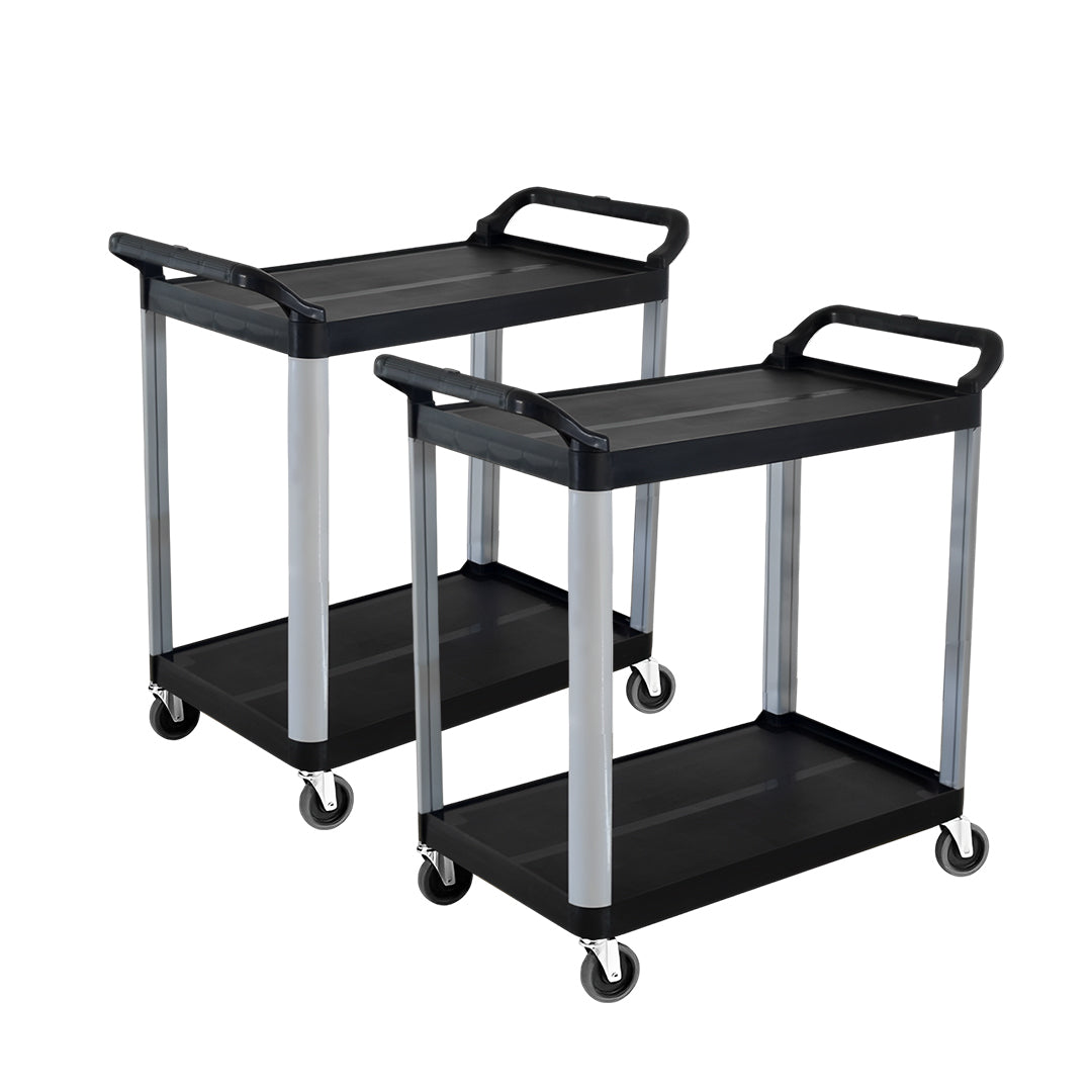 SOGA 2X 2 Tier Food Trolley Portable Kitchen Cart Multifunctional Big Utility Service with wheels 950x500x640mm Black • LUZ-FoodCart1520X2