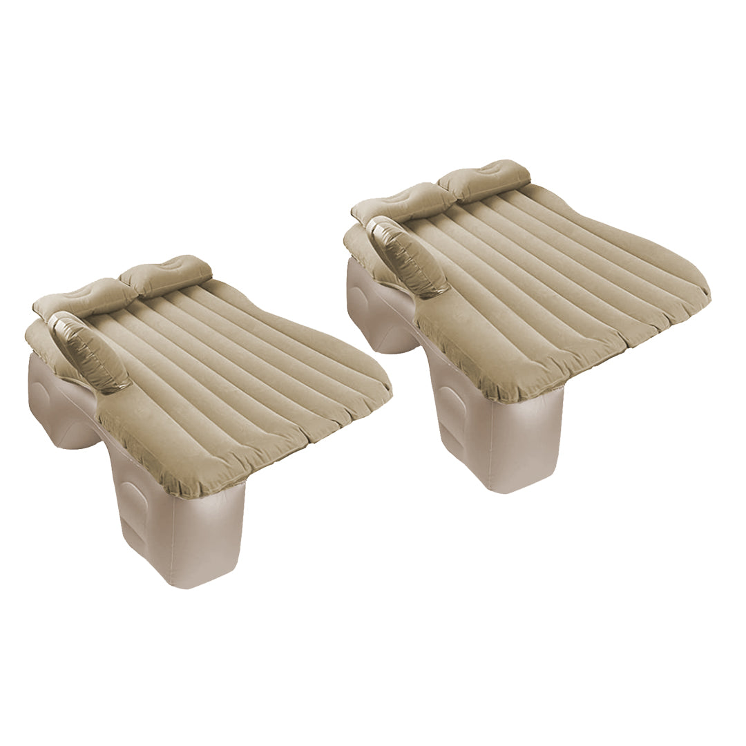 SOGA 2X Beige Stripe Inflatable Car Mattress Portable Camping Rest Air Bed Travel Compact Sleeping Kit Essentials • LUZ-CarMat003X2