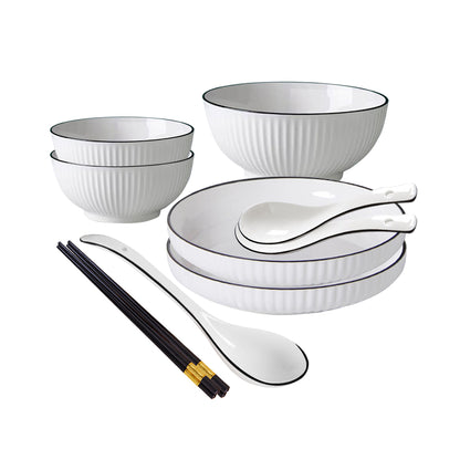 SOGA White Japanese Style Ceramic Dinnerware Crockery Soup Bowl Plate Server Kitchen Home Decor Set of 5 • LUZ-BowlG002